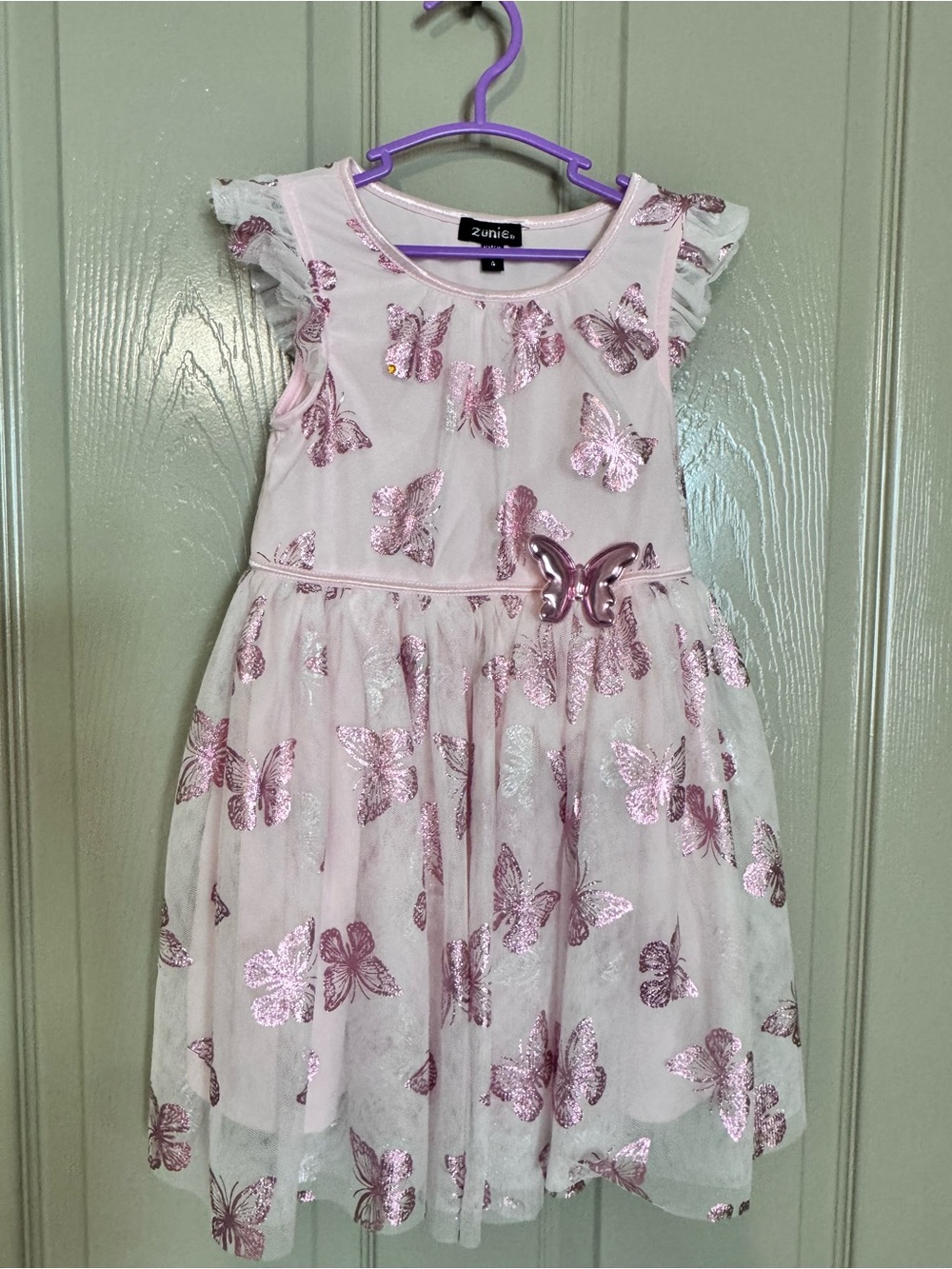 Zunie Light Pink Dress with Rose-Gold Butterfly Accents